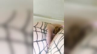 Chick slides her ass over a fresh shit on the floor
