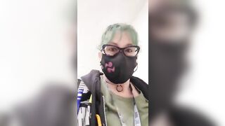 Girl in fishnet stockings licks her own asshole