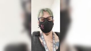 Girl pulls apart her ass with fishnet stockings