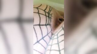 Girl smothers her face in a net and shit