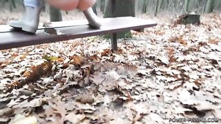 Pissing and pooping on the forest bench