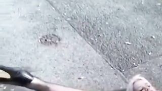 Stunning blonde piss and poo at the roadside