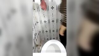 Asian big booty wife poops in toilet