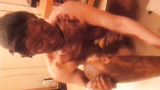 Kinky scat babe smearing shit heavily