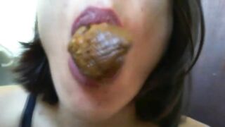 Sexy brunette poops and tastes for fun