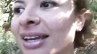 Amateur horny lady poops in the forest