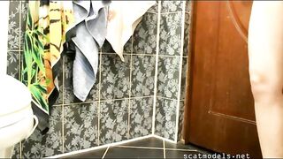 Cheeky lovely babe and hard long poop