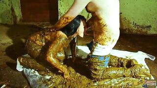 Horny girlfriend enjoying sex in the cowshit