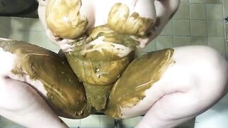 Wife with big boobs smearing shit
