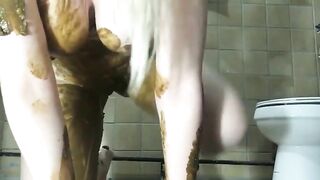 Wife with big boobs smearing shit