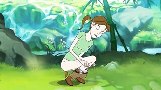 Lovely cartoon girl poops in the jungle