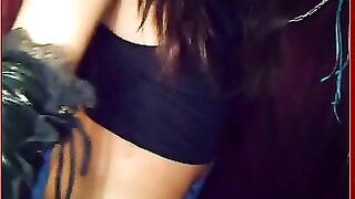 Seductive brunette girl teasing and pee drinking