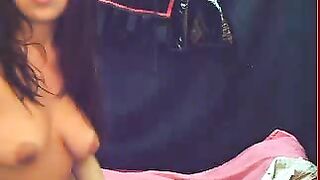 Lovely brunette young babe poop teasing show