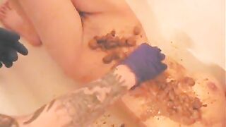 Naughty gal covered in shit