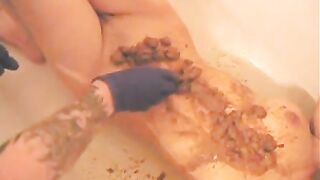 Naughty gal covered in shit
