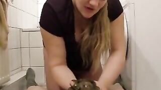 Sweet blonde babe jerking cock