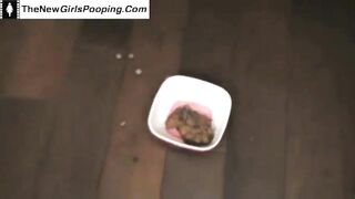 Mature lady poops on the plate