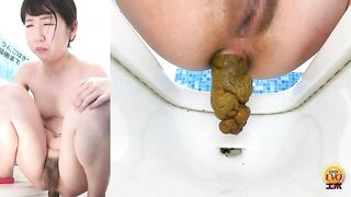 Naked slim sexy Jap babe poops