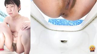 Naked slim sexy Jap babe poops