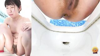 Naked slim sexy Jap babe poops