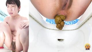 Naked slim sexy Jap babe poops