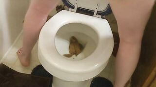 Amateur mature lady poops in toilet