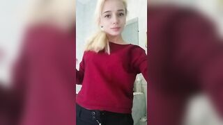 Cute blonde teen girl drops shit