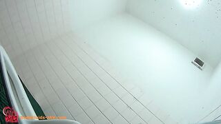 Girl in school uniform takes a massive shit while sitting on a toilet
