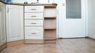 Sweet naked baeb pooping in the kitchen