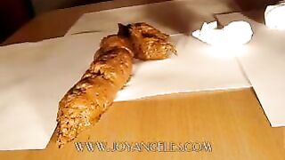 Blue jeans girl drops thick long turd