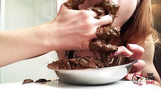 Cute gal loves eating shit in breakfast