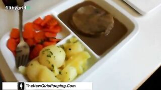 Gorgeous brunette gal caught pooping