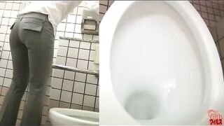 Japanese business lady poops in toilet