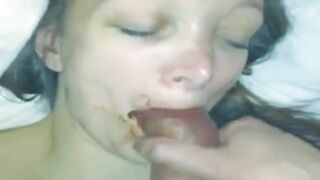 Slutty wife sucking shit covered cock