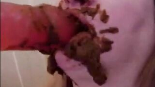 Dirty girl sucking and licking rubber dildo