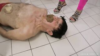 Dominant Mistress feeds skinny slave