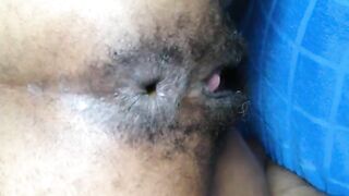 Beautiful ebony hairy asshole poo