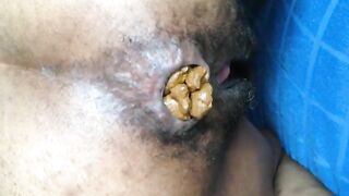 Beautiful ebony hairy asshole poo