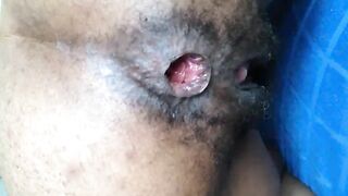 Beautiful ebony hairy asshole poo