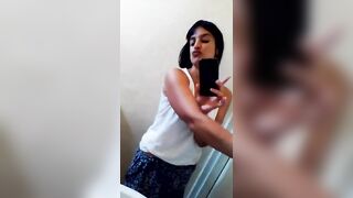 Sweet brunette MILF licking long turd