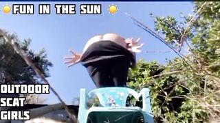 Stunning babes with beautiful big ass poop outdoor