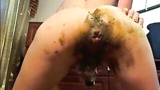 Crazy dildo masturbation with shit