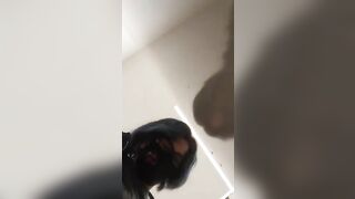 Amateur masked milf poops hard