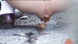Japanese girl has a huge poop in the alley