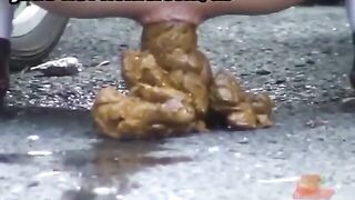 Japanese girl has a huge poop in the alley