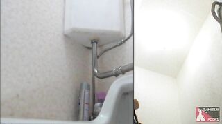 Cute blonde Japanese girl poops in cam closeup