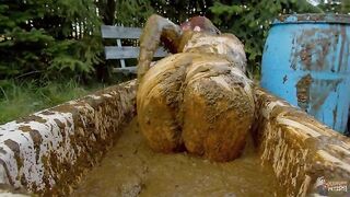 Big booty Lyndra Lynn bathing in Cowshit