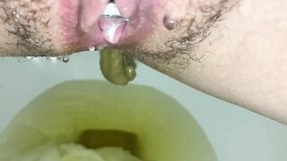 Nerdy girl licking long hard turd