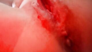 Young blonde's constipated poop closeup show