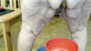 Granny with saggy ass dropping poop